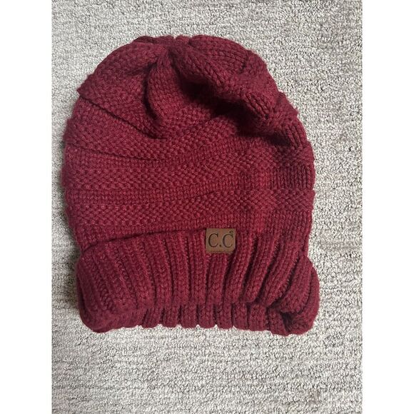 C.C Beanie New Slouchy Knit Oversized Thick Cap Hat Burgundy - Picture 1 of 5